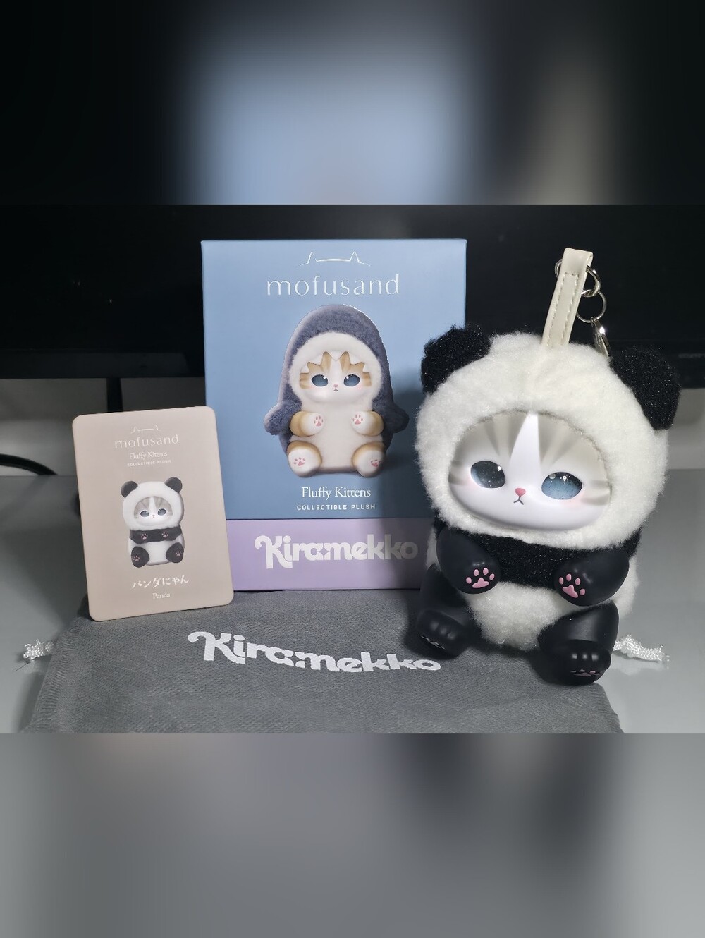 HTF Mofusand x Kiramekko Fluffy Kitten Panda Plush Keychain - ONLY ONE